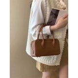 Weiyinxing Flower] South Korean Minority Pu Leather Brown Handbag One-Shoulder Oblique Bag Bowling Large-Sized Women's Leisure