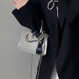 Weiyinxing Sense Moon Lock Bag Women's 2024 New Silver Square Lacquered Leather Handbag Chain One-Shoulder Shoulder Satchel