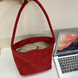 Weiyinxing New Korean Minority Fashion Commuter Bag Embroidered Velvet One-Shoulder Bag Bucket Bag Tote Handbag Leisure