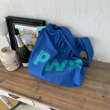 Weiyinxing Bag Women's One-Shoulder Rope Drawing Design Large Bag Letter Printed Nylon Retro Leisure Bucket Bag