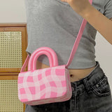 Weiyinxing And Summer 2024 New Handbag Women's Fashion Handbag Oblique Arm Bag Pink Plaid Pottery Bag High Quality Bag
