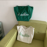 Weiyinxing Woman 2024 New Korean Version Simple Large-Capacity Letter Canvas Bag Handbag Retro Little Fresh Girl