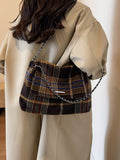 Weiyinxing New Autumn And Winter Style 2024 Vintage Tweed Plaid Tote Women's Bag Is A Wandering Bag, A Handbag Under The Armpit, An Oblique Straddle Bag.