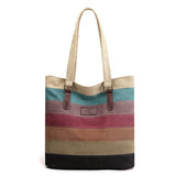 Weiyinxing Capacity Retro Contrast Color Splicing Fabric Bag Simple Fashion Big Bag New Canvas Bag Women's Single Shoulder Stripe Handbag