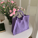 Weiyinxing Female Korean Version Spring And Summer Woven Bag Large Volume Tot Bag Shopping Bag Waffle Hand-Woven Hollowed-Out Handbag