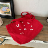 Weiyinxing Women's One-Shoulder Double-Sided Letter Printed Canvas Bag Todd Handbag Simple Leisure Student Bag