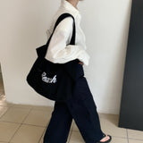 Weiyinxing Women's One-Shoulder Canvas Bag, Printed Large-Capacity Tot Bag, Simple Portable Commuter Bag, Leisure Handbag