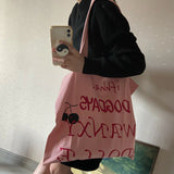 Weiyinxing New Pink Printed Letter Tote Bag Large Capacity Tote Bag Commuter One-Shoulder Handbag Canvas Bag Tide