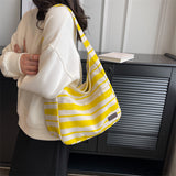 Weiyinxing New Single Shoulder Bag Women's Bag Fashion Versatile Simple Fashion Korean Version Large Capacity Striped Hand Canvas Bag