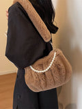 Weiyinxing New Winter Plush Leisure Bag Girls Sweet Pearl Handbag Girls Minority One-Shoulder Armpit Bag