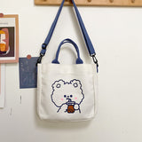 Weiyinxing Canvas Bag Lovely Cartoon One-Shoulder Bag For Students Leisure Slung Tutorial Bag Large-Capacity Handbag