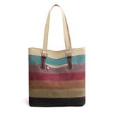 Weiyinxing Capacity Retro Contrast Color Splicing Fabric Bag Simple Fashion Big Bag New Canvas Bag Women's Single Shoulder Stripe Handbag