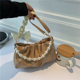 Weiyinxing Sense Pearl Pleated Cloud Armpit Bag Niche Bag Female 2024 New Summer Versatile One-Shoulder Handbag