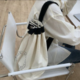 Weiyinxing Version One-Shoulder Slung Backpack Rope Simple Letter Printed Canvas Bag Large-Capacity Shopping Bag Student Bucket Bag