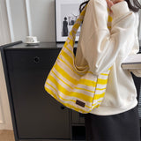 Weiyinxing New Single Shoulder Bag Women's Bag Fashion Versatile Simple Fashion Korean Version Large Capacity Striped Hand Canvas Bag