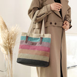 Weiyinxing Capacity Retro Contrast Color Splicing Fabric Bag Simple Fashion Big Bag New Canvas Bag Women's Single Shoulder Stripe Handbag