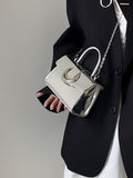 Weiyinxing Sense Moon Lock Bag Women's 2024 New Silver Square Lacquered Leather Handbag Chain One-Shoulder Shoulder Satchel