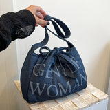Weiyinxing Canvas Bag Bag Female 2024 New Tide Gentlewoman Texture Draw Rope Dumplings Bag One Shoulder Cross-Body Bag