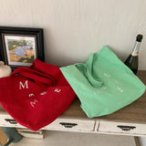 Weiyinxing Women's One-Shoulder Double-Sided Letter Printed Canvas Bag Todd Handbag Simple Leisure Student Bag