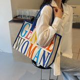 Weiyinxing Capacity Canvas Bag Woman Gentle Woman2024 New Tide Rainbow Letter Tote Bag Handbag Single Shoulder Bag