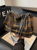 Weiyinxing New Autumn And Winter Style 2024 Vintage Tweed Plaid Tote Women's Bag Is A Wandering Bag, A Handbag Under The Armpit, An Oblique Straddle Bag.