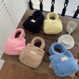 Weiyinxing Korean Version Autumn And Winter One-Shoulder Plush Handbag Simple Pure Color Square Bag Mobile Phone Bag Women's Trend