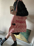 Weiyinxing New Pink Printed Letter Tote Bag Large Capacity Tote Bag Commuter One-Shoulder Handbag Canvas Bag Tide