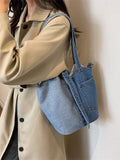 Weiyinxing New Denim, Vegetable Basket, Bucket Bag, Simple Leisure Color Pocket, Handbag, Handbag, Casual Cloth