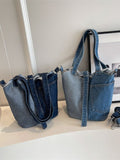 Weiyinxing New Denim, Vegetable Basket, Bucket Bag, Simple Leisure Color Pocket, Handbag, Handbag, Casual Cloth