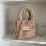 Weiyinxing Korean Version Autumn And Winter One-Shoulder Plush Handbag Simple Pure Color Square Bag Mobile Phone Bag Women's Trend