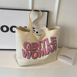 Weiyinxing Gentlewoman Large Letter Print Canvas Bag 2024 New Textured Casual Hand Single Shoulder Bag
