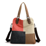 Weiyinxing One Shoulder Cross-Body Bag 2024 New Vintage Stitching Handbag Lady Large Capacity Canvas Contrast Women's Bag