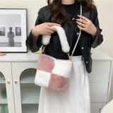 Weiyinxing New Cute Imitation Rex Rabbit Hair Rabbit Handbag Chain Plush Handbag Bucket Bag For Women