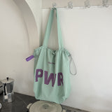 Weiyinxing Bag Women's One-Shoulder Rope Drawing Design Large Bag Letter Printed Nylon Retro Leisure Bucket Bag