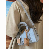 Weiyinxing French Handheld Boston Bag 2024 Fashionable Denim One-Shoulder Shoulder Bag Popular Style Pillow Bag