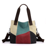 Weiyinxing Fashion Women's Bag Bump Color Canvas Bag Female Large Capacity Retro Collision Color Splicing Cloth Bag New One Shoulder Handbag