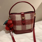 Weiyinxing Wind Chio2nd Magenta Bordeaux Bucket Bag 2024 New Commuter Bag Women's Handbag Single Shoulder Cross-Body Bag