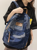 Weiyinxing Version Lazy Cowboy Schoolbag College Style Middle School Students' Backpack Water Washed Retro Spliced Denim Pair