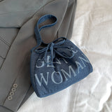 Weiyinxing Canvas Bag Bag Female 2024 New Tide Gentlewoman Texture Draw Rope Dumplings Bag One Shoulder Cross-Body Bag