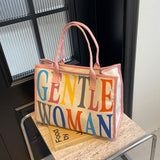 Weiyinxing Capacity Canvas Bag Woman Gentle Woman2024 New Tide Rainbow Letter Tote Bag Handbag Single Shoulder Bag