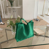Weiyinxing Female Korean Version Spring And Summer Woven Bag Large Volume Tot Bag Shopping Bag Waffle Hand-Woven Hollowed-Out Handbag