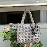 Weiyinxing Handbags For Women, Hand-Woven Buns, Mother Bags, Cute Pendant, Holiday Style, Leisure, Hand-Hollowed-Out Women's Bags.