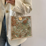 Weiyinxing Korean Version Handbag Bag Female Fashion Linen Carry Rice Bag New Ins Canvas Hand Carry Lunch Box Bag