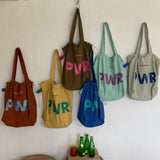 Weiyinxing Bag Women's One-Shoulder Rope Drawing Design Large Bag Letter Printed Nylon Retro Leisure Bucket Bag