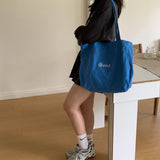 Weiyinxing Women's One-Shoulder Double-Sided Letter Printed Canvas Bag Todd Handbag Simple Leisure Student Bag