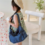 Weiyinxing Fashion Leisure Bag Boys And Girls Cowboy Cloth Cute Trend One-Shoulder Bag Outdoor Travel Snack Satchel