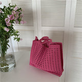 Weiyinxing Female Korean Version Spring And Summer Woven Bag Large Volume Tot Bag Shopping Bag Waffle Hand-Woven Hollowed-Out Handbag