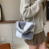 Weiyinxing New Cute Imitation Rex Rabbit Hair Rabbit Handbag Chain Plush Handbag Bucket Bag For Women