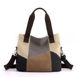 Weiyinxing Fashion Women's Bag Bump Color Canvas Bag Female Large Capacity Retro Collision Color Splicing Cloth Bag New One Shoulder Handbag