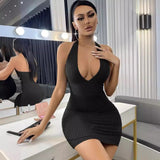 Weiyinxing Women's Summer 2024 New Deep V-Neck Sleeveless Vest Bag Dress Solid Color Senior Sexy